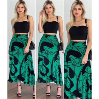 Amarração Estampa Floral Saia Longa Envelope Feminina Fenda - estampa 16