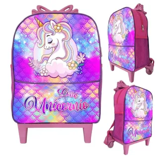 Mochila Infantil de rodinhas CRECHE Rosa Love Unicornio