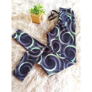 Legging Fitness Corda P e M - Calça Legging - Preto verde neon