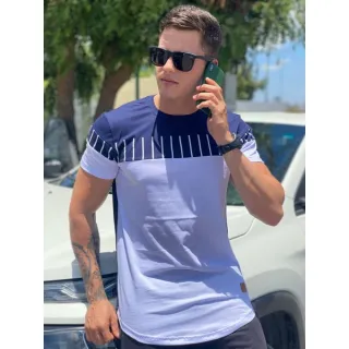 Camiseta Listra Longline Masculina Oversized Premium em Algodão - rosa pink com azul