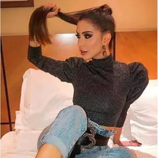 Blusa Princesa Lurex Manga Longa Cropped Bufante Brilho - Fúcsia