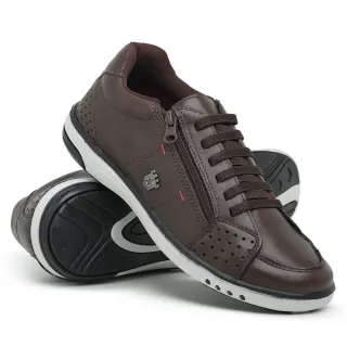 Conforto Casual Anti Stress Sapatenis Masculino de Couro Vegano Ortopédico - Preto