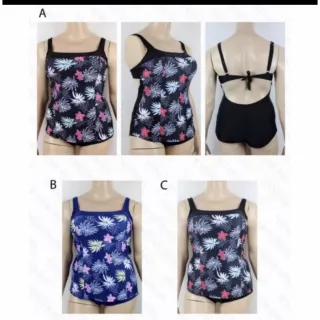 Saia regata estampada plus size, maiô feminino G1-G3 - AZUL MARINHO COM AZUL
