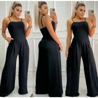 Tendência Luxo Bojo Pantalona Macacão Longo - Azul Bic