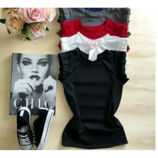 Manga Babado Blusinha Canelada - Único