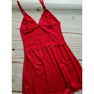 Roupa de Dormir Sensual Camisola Tule Renda Lua de Mel - Vermelha