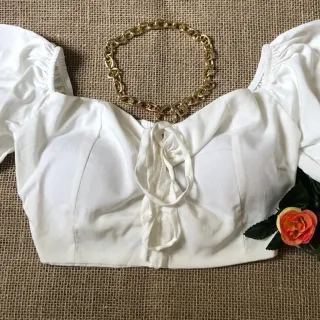 Tamanho Único Cropped Ciganinha em Viscose com Bojo - Laranja