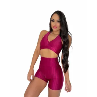 Top Nadador Suplex Poliamida + Short Cirre New Zig Conjunto Academia - Vinho