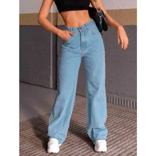 Ótima Qualidade - Calça Pantalona Wide Leg Jeans Lisa - Wide Medio Lisa 132