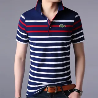 Camiseta Manga Curta Listrada POLO Masculina com Lapela - Cinza