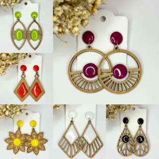 Feminino Brinco Madeira Mdf com resina - A15