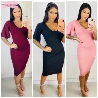 Moda evangélica: Vestido Mídi manga flare para gestantes ou não gestantes - Azul Royal