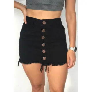 Saia Jeans Frontal com Botões na Frente
