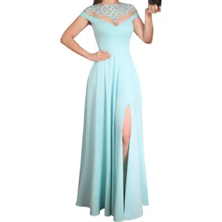 Vestido Madrinha Fenda Lateral Longo De Festa - Verde Tiffany