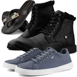 Chinelo Tiras Largas + Kit Bota Casual Perfuros e Sapatênis Masculino DHSHOES - Preto - Marrrom