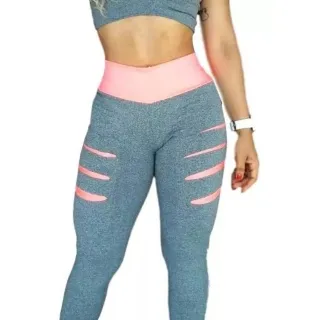 Top Academia Treino Fitness Cós Alto + Conjunto Calça Leg legging - preta com rosa