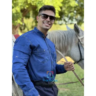 Manga Longa e Curta Slim Masculina Camisa Jeans Premium - MANGA LONGA