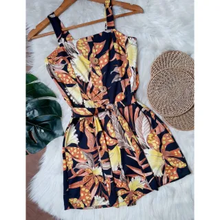 Conjunto feminino Deluxe: macaquinho 34 ao 50, conforto e elegância - Azul-piscina Botão de coco