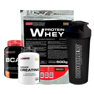 Aumento de Massa Muscular - Kit Blend Proteico 500g + BCAA 4,5 100g + Power Creatina 100g - Baunilha