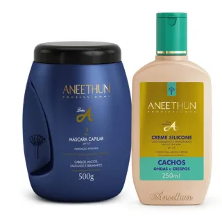 Hidratação Imediata - Kit Aneethun Linha A (Shampoo, Máscara e Creme Silicone) - CREME DE SILICONE CACHOS 250ml