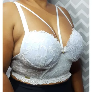 Soutien Rendado Plus Size com Bojo e Alça Reforçada - Promoção - Marinho