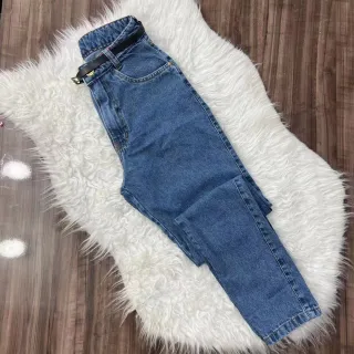 Mom Jeans Sem Lycra com Cinto - Calça de alta qualidade - Escuro