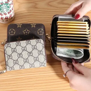 Carteira Feminina com Zíper e Vários Slots de Cartão - Estilo Retro