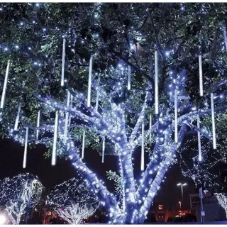 Luz Vareta Meteoro Cascata 8 Tubos Led - Pisca Natal Bastão Chuva Gelo - Branco Quente