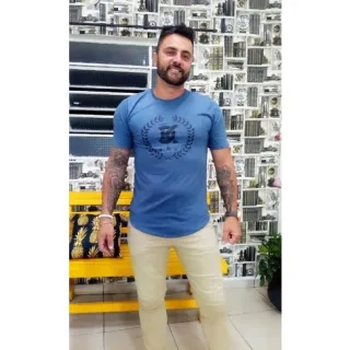 Camiseta Longline Masculina Lisa de Gola Redonda - Azul ramo kc