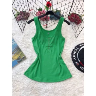 Malha canelada algodão regata botão aberto - Preto