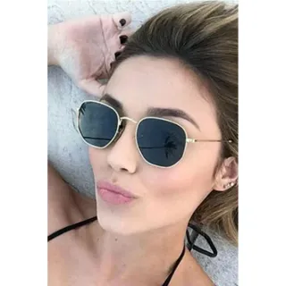 Proteção Uv400 óculos de Sol Hexagonal masculino e feminino em promoção - HX PRATA C/ PRETO SEM MARCA