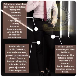 Lançamento Premium Calça Masculina Oxford Alfaiataria Social - Promoção 2022 - Preto