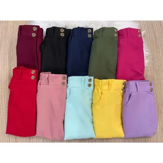 Moda Verão Feminino: Shorts Alfaiataria Cintura Alta - Novidade Botão - Lilás