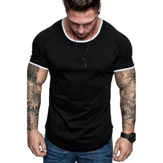 Moda Masculina Slim Camiseta Manga Curta Cor Sólida - Preto