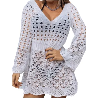Moda Luxo Trico Rendado Verão Primavera Saida Praia - Branco