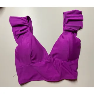 Blusa Cropped Feminina com Decote em V e Babado Delicado - Rosa