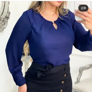 Moda feminina: blusa social manga longa com botão na manga - Verdinho