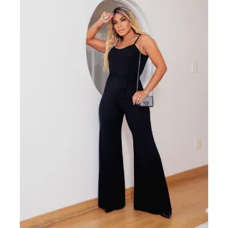 Promoção: Macacão Pantalona Feminino Alcinha com Cinto - Linha Premium - Bege