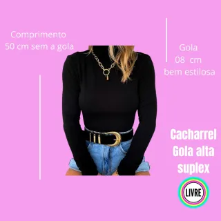 Moda Segunda Pele Blusa Cacharrel Manga Longa Gola Alta Suplex - Branco Clássico
