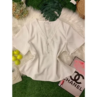 Botões viscolinho manga curta blusa - Verde