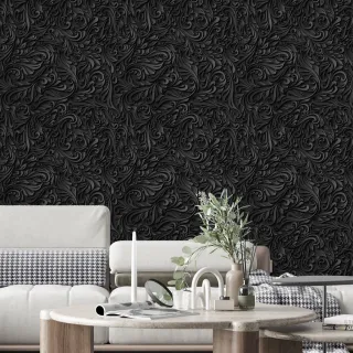 Papel de Parede Autocolante Preto Arabesco Provençal 3D - Promoção Raryel - Único