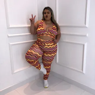 Roupa Fitness Plus Size Conjunto GG e XGG Calça Legging + Top - GG (Veste do 46 ao 48)