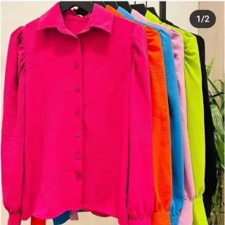 Moda Feminina - Camisa Social Manga Longa em Tecido Duna - Azul Royal