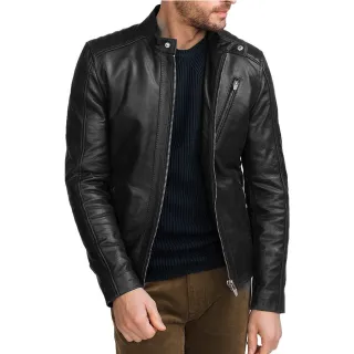 Jaqueta Slim Diagonal em Couro Legítimo Masculina - Marrom Café - P