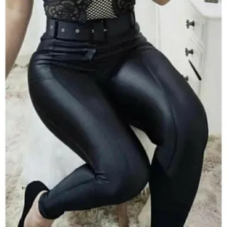 Legging Feminina Cirre com Cinto - Tamanhos P, M, G e GG - Imitação de Couro - Calça Cirre PRETO