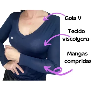 Blusa Gola V Segunda Pele Manga Longa Feminina - Cinza