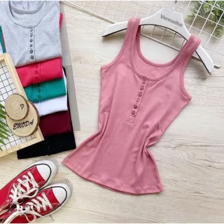 Malha canelada algodão regata botão aberto - Preto