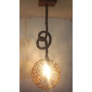 Corda Sisal Natural Lustre Pendente com Globo de Cipó Natural Rústico E27 - Único
