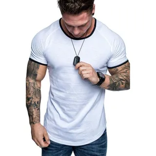 Moda Masculina Slim Camiseta Manga Curta Cor Sólida - Preto