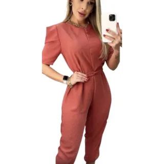 Manga Princesa Macacão Longo Feminino com Cinto - Fúcsia